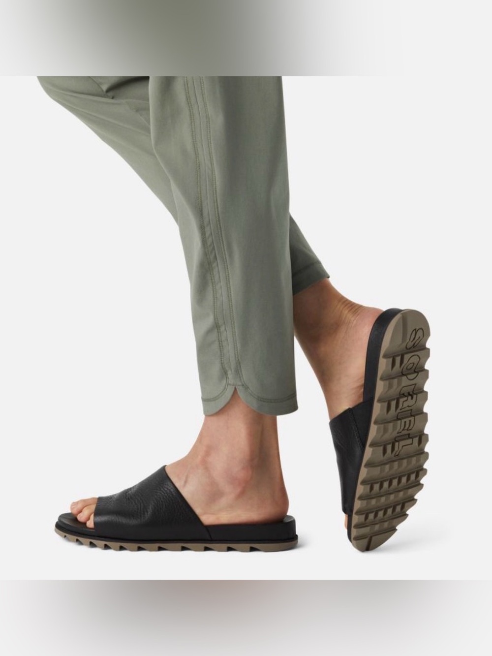 SOREL Roaming Decon Slide Black Leather Sandals 8.5 Discontinued